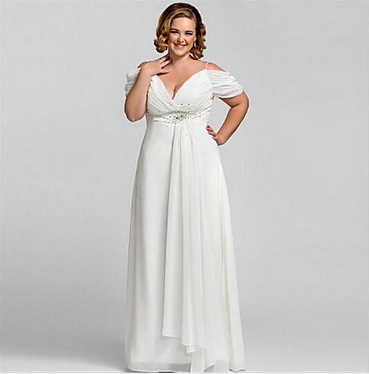 Vintage Plus Size Cap Sleeve Ivory Chiffon Wedding Dress With Beads Floor Length Zip Back Empire Bridal Gown
