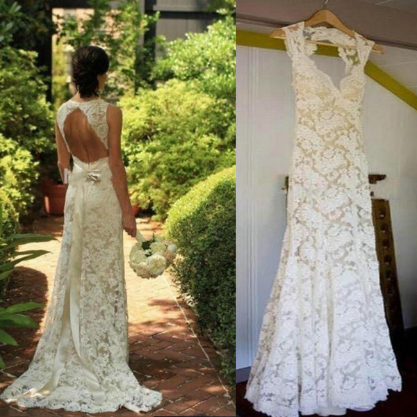 Wedding dress Plus size wedding dresses long sleeve lace Ivory Lace Open Back Sweep Train Sheath Sleeveless Wedding Dresses HS240