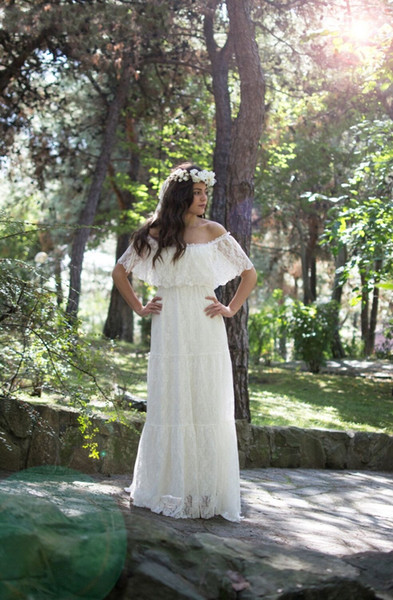 Beach Bohemian Country Full Lace Wedding Dresses Plus Size Boho Bridal Gowns Vestidos De Novia Wedding Gowns A Line Off the Shoulder