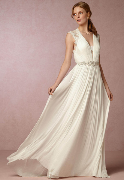 Chiffon Sheath Wedding Dresses Beaded Sash Summer V Neck Beach Bridal Gowns Boho Cheap Wedding Gown Shopping Online