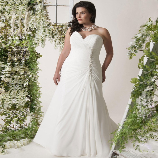 Elegant Sheath Chiffon Wedding Dress with Beads Sweetheart Sleeveless Plus Sizde Bridal Gown Customized Robe de Mariage