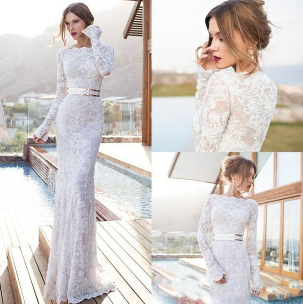 Vestido De Novia 2017 Modest Full Lace Wedding Dresses With Long Sleeves Bateau Neckline Floor Length Bridal Gowns Custom Made