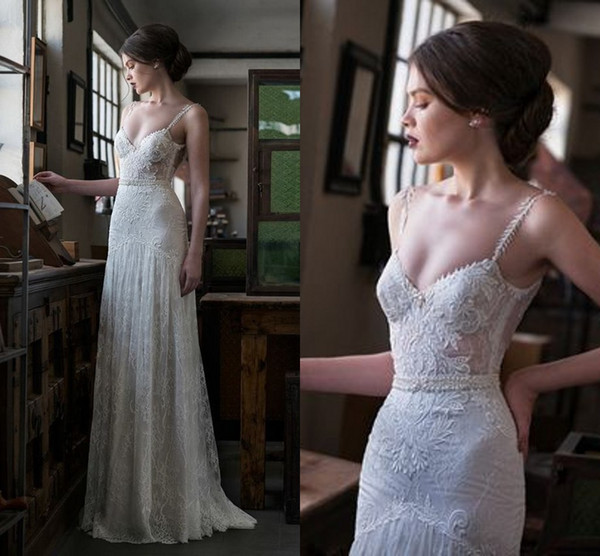 Gali karten Garden Civil Wedding Dresses Couture Spaghetti Lace Beaded Elegant Full length Sheath Vintage 1920s Bridal Dress