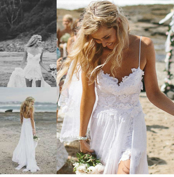 Hot Selling Beach Wedding Dress Sexy Backless Chiffon Wedding Dressed With Lace Long Wedding Dreee
