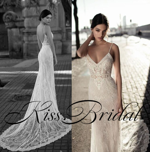 Sexy Full Lace Sheath Wedding Dresses Sweep Train Lace Bridal Gowns Spaghetti Straps Vintage Arabic Gali Karten Bridal