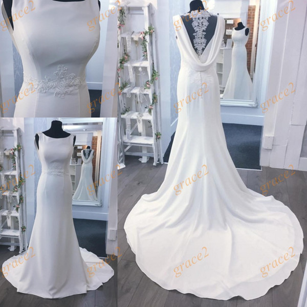 Vintage Wedding Dresses 2017 Fall with Scoop Neck and Illusion Back Real Photos Chapel Train Elegant vestido de noiva in Satin