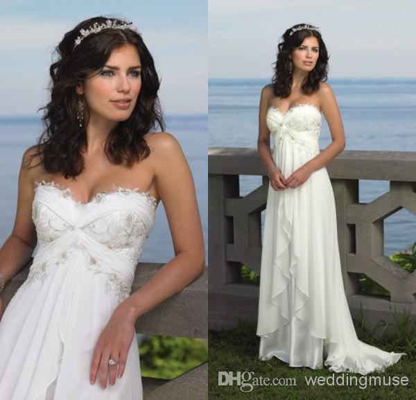 Custom Sheath Beach Wedding Dresses Sweetheart Lace Appliqued Ruffles Sweep Train Chiffon Bridal Dress New Wedding Gowns DL1310186