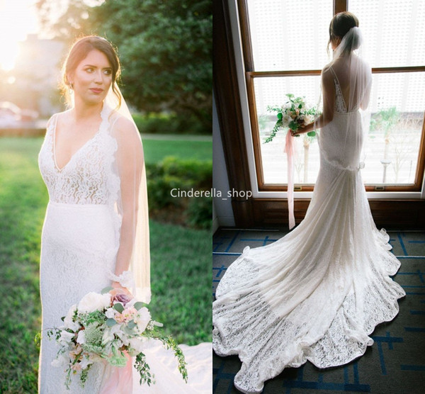 Bohemian Lace Beach Wedding Dresses V-Neck Sleeveless Backless Country Style Summer Garden Mariage Gowns Cheap Plus Size abiti da sposa