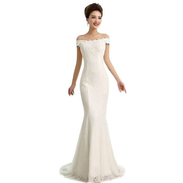 Hot Sale Simple Lace Wedding Dresses Elegant Mermaid Off Shoulder Appliques Beaded Red White Wedding Gown vestido de noiva robe de mariage