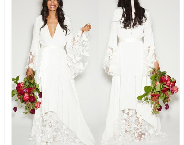 2017 Summer Beach BOHO Wedding Dresses Bohemian Beach Vinatge Bridal Gowns with Long Sleeves Lace Flower Custom Plus Size Custom Made