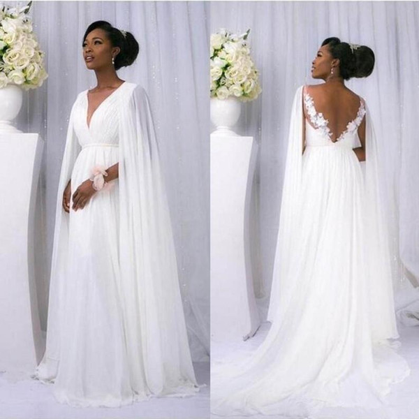 New Flowey Beach Wedding Dresses with Cape full lace V-neck Goddess Greek Bridal Seaside Summer Holiday Wedding Gown