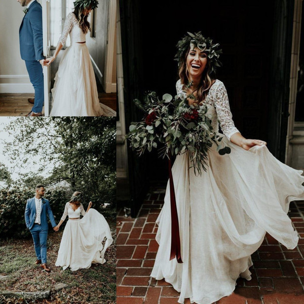 Liz Martinez Vintage Lace Floral Beach Boho Wedding Dresses V-neck Backless Cheap Free People Bohemian Street Bridal Dress