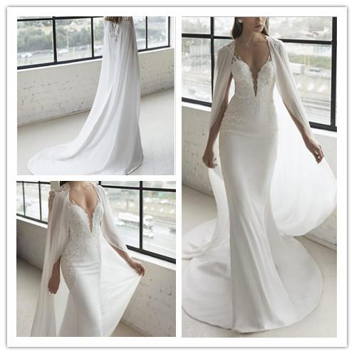 New Sheath White Chiffon Beach Corset Wedding Dresses With Wrap Sexy lace Applique Wedding Gowns Nigeria abiti da sposa