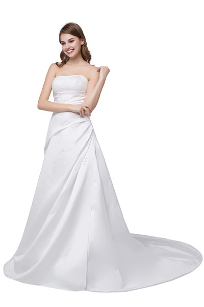 New Wedding Dresses Strapless Beaded Ruched Lace Up Back Wedding Gowns In Stock Real Photo Bridal Gowns