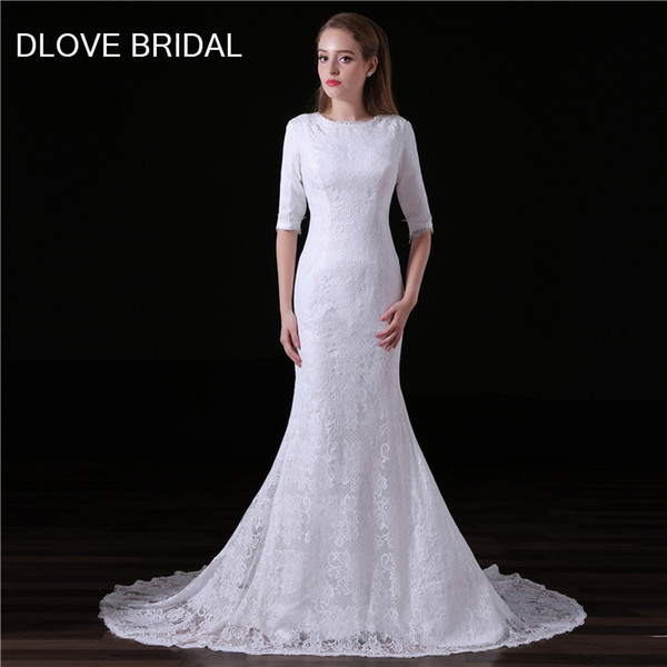 Vintage Lace Wedding Dress with 1/2 Sleeves Mermaid Jewel Neck Vestido De Noiva High Quality Custom Made