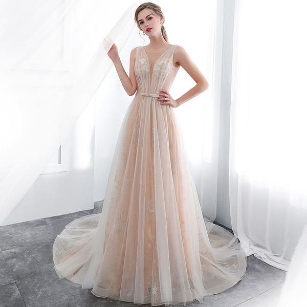 Light Champagne Vintage Wedding Dresses Sheer Neck V Neck Lace Appliques Plus Size Bridal Gowns Elegant abiti cerimonia CPS1005