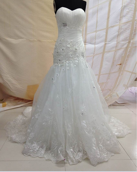 Elegant Satin Strapless Sequins Beading A-Line Wedding Dresses Custom Made Pleats Robe De Mariage Bridal Gowns