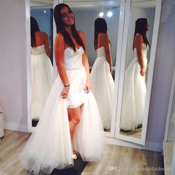 2016 New Arrival Short Front Long Back abiti da sposa Beaded Bride Dresses Detachable Skirt Wedding Dress