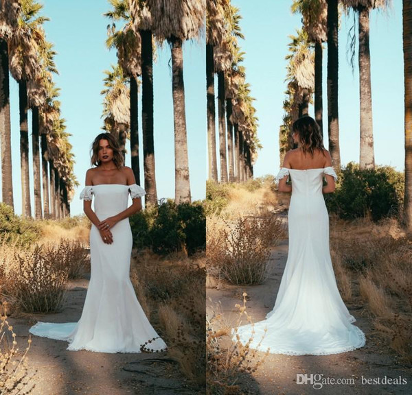 Off the Shoulder Trumpet Country Wedding Dresses Bohemian Style Simple Country Wedding Gowns Plus Size Bridal Dresses Custom Made