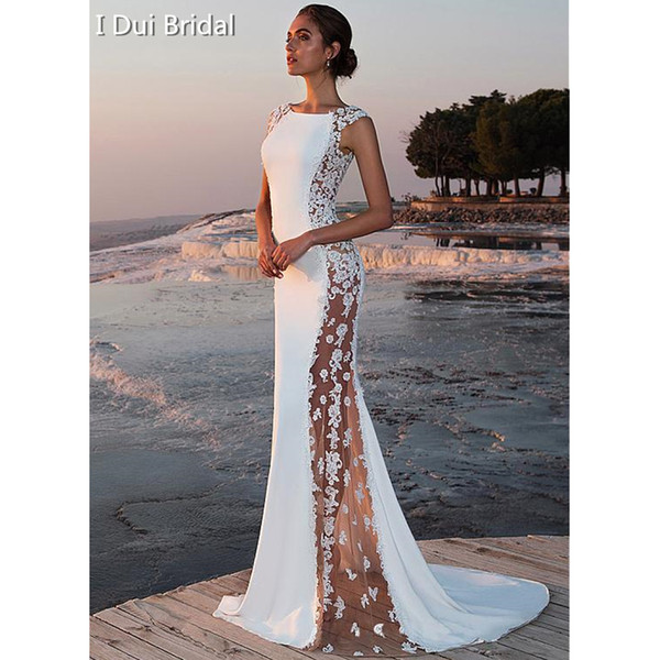 Sexy wedding Dress Sheer Side Tulle Lace Appliqued Bridal Gown Custom Made High Quality Spandex Facotory Real Images