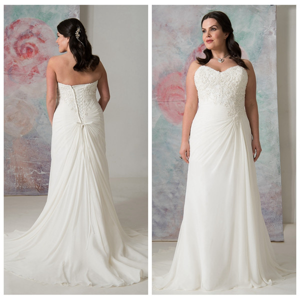 New Design Sweetheart Sleeveless Chiffon Plus Size Wedding Dress with Appliques White/Ivory Sheath Bridal Gown Customized