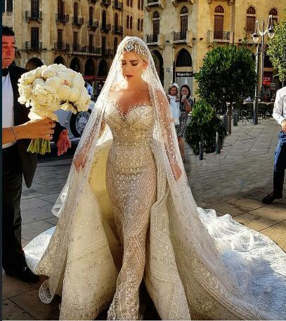 Wedding Dress Long Dress Sleeveless Beaded Crystal Tulle With Trail Labourjoisie Sheath Modern Classic All sizes can be customized