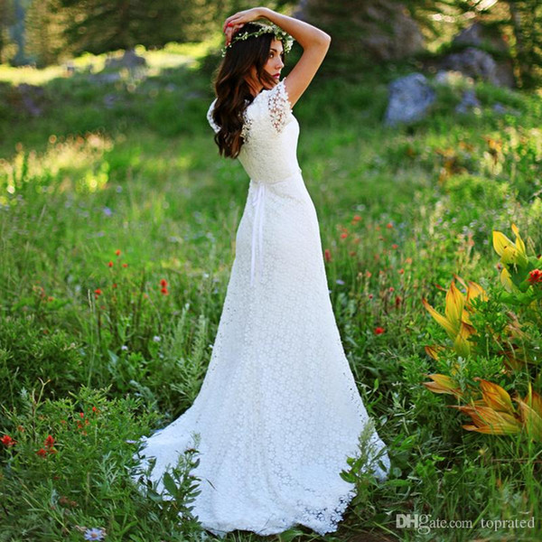 2017 Vintage Classic A Line Bridal Gowns with Short Sleeve Lace Wedding Dress Order Modest Western Country Style Wedding Gowns Plus Size