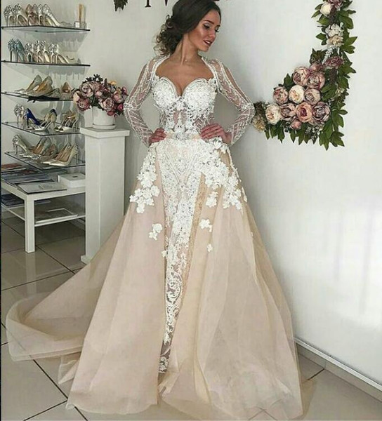 Wedding dress Long dress Long sleeve Applique White Tulle Sweetheart With trail Sheath Classic Customizable in any size Modern 1058