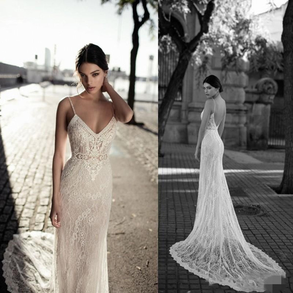 Gali Karten Sexy Mermaid Wedding Dresses Bridal Gowns Backless Spaghetti Neck Lace Appliqued Custom Made Vintage