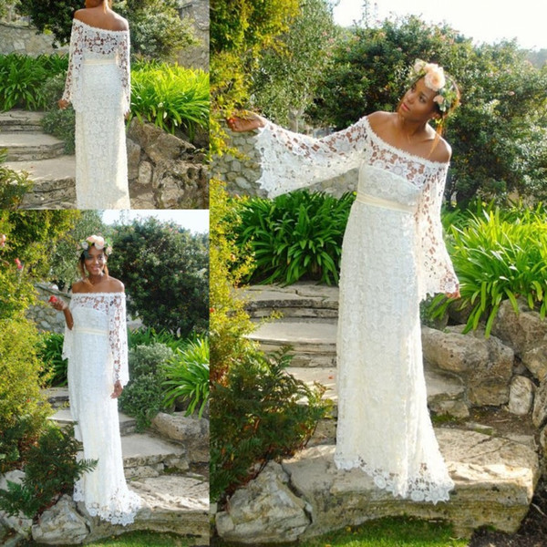 Vintage Beach Wedding Dresses With Long Sleeves 2017 Sweep Train Custom Made Bohemian Boho A Line Plus Size Wedding Bridal Gowns