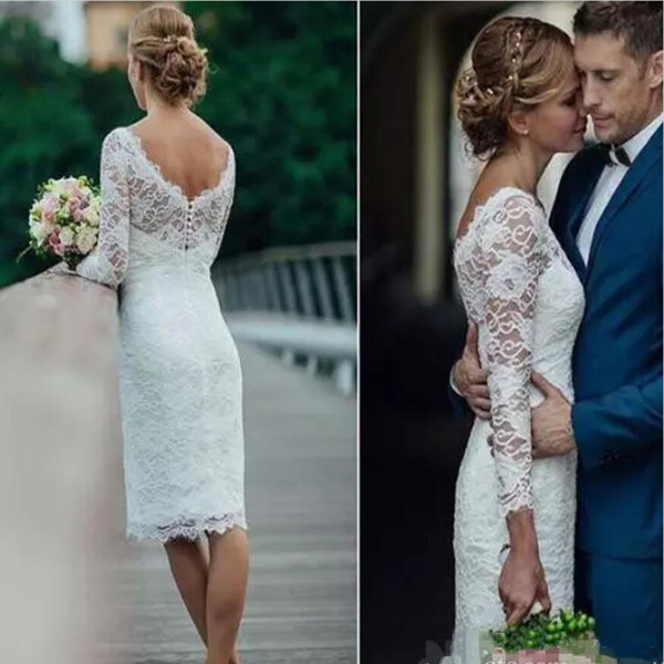 Summer Short Wedding Dresses Long Sleeve Knee Length Simple White Ivory Short Sheath Bohemian Wedding Dresses Custom Made Bridal Gowns