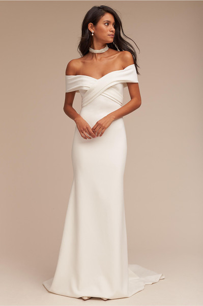 Elegant Wedding Dresses 2017 Bhldn with Off Shoulder Neckline and Criss-Crossed Bodice Ivory vestido de noiva Custom Made