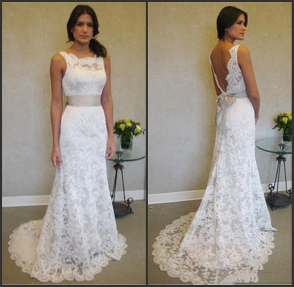 Sexy Backless Summer Beach Boho Wedding Dresses New Sleeveless Full Lace Sheath Long Bridal Gowns Cheap Straps Bohemian Wedding Dress