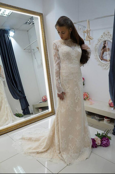 Wedding Dresses Sheath Bridal Gowns with Long Sleeve Summer Beach Vestido De Novia Custom Wedding Gowns