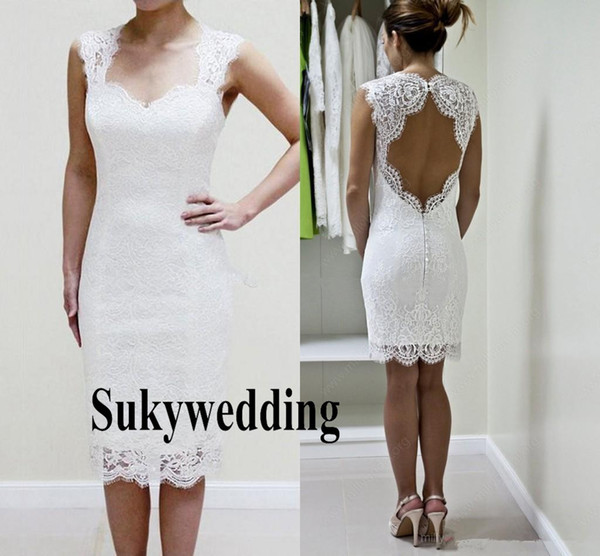 Full Lace Wedding Dresses Knee Length Sweetheart Open Back Short Beach Boho Bridal Gowns Vestidos De Noiva Cheap Sheath Wedding Gowns