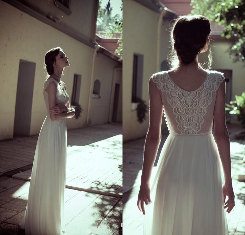 New Simple Flora Bridal Beach Wedding Dresses Chiffon V-neck Pearl Beading Corset Sheer Back Plus Size Bridal Gowns DL1312828