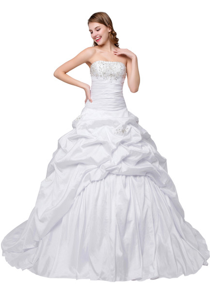 Hot Ball Gown Wedding Dresses Strapless Ruffles Cheap Real Photo In Stock Wedding Gowns With Lace Up Back Bridal Gowns Cheap