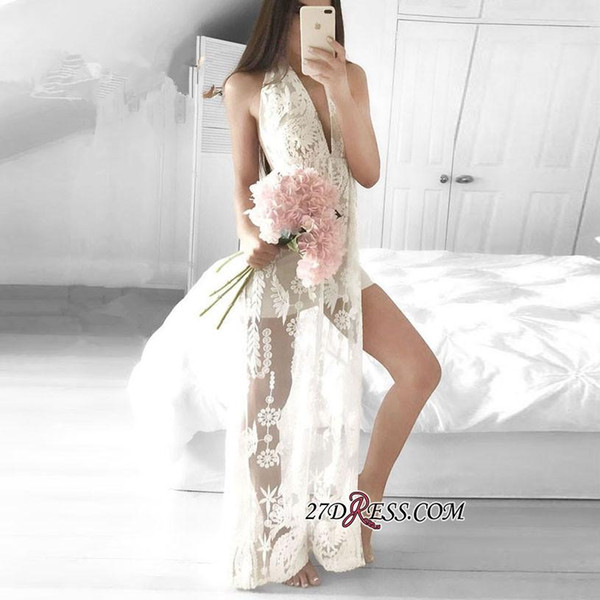 New Design Sleeveless Front Split Mermaid V-neck Full Lace Sexy Floor length Wedding Dress Sheath Cheap Bridal Gowns