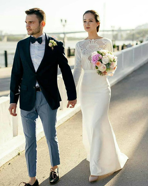 Ivory Sheath Long Sleeve Beach vestidos de novia Empire Waist Wedding Dresses Cheap Long Wedding Bridal Gowns South Africa