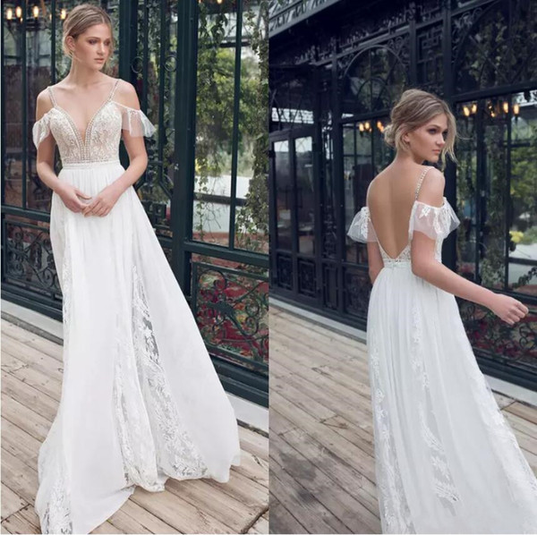 Limor Rosen Beach Wedding Dresses Spaghetti Lace Appliqued Backless Boho Bridal Gowns Vintage Country Plus Size Bohemian Wedding Dress