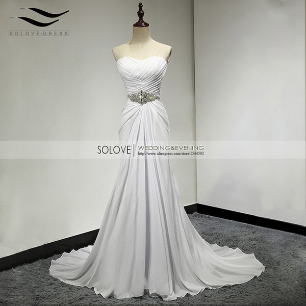 Solovedress mermaid Chiffon Beach Wedding Dress Vintage Cheap Wedding Dress 2017 Bridal Gown Casamento Vestidos De Novia W003