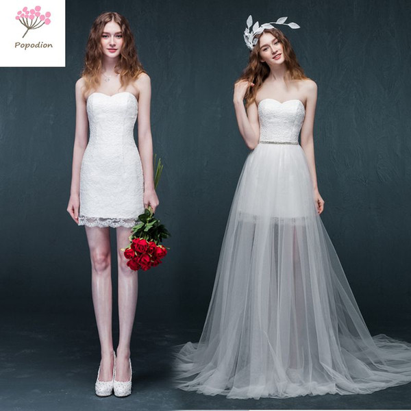 Detachable Lace Strapless Short Style Wedding Dress Elegant Lace 2 in 1 Wedding Dresses shop online china dhWED90002