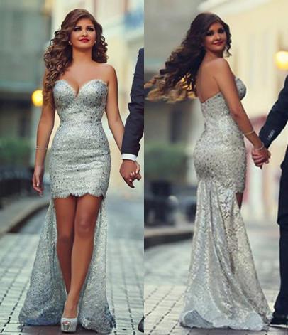 2017 Hi-Lo Beach Wedding Dresses with Sweetheart Neckline Sleeveless knee length Sweep Train Beaded Sequins Lace Simple Shiny Bridal Gowns