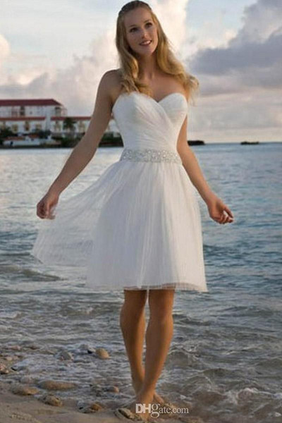 2019 New High Quality Sweetheart Rhinestone Tulle Short Casual Beach Wedding Dresses Bridal Gown Free Shipping 1295