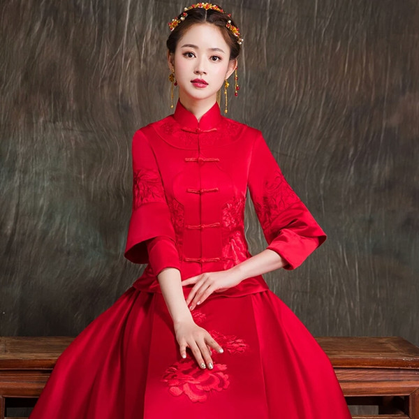 Xiuhe bride dress out of the court dress new wedding toast Chinese wedding dress women spring and autumn