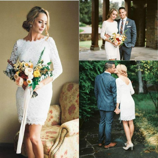 3/4 Long Sleeve Short Wedding Dresses Lace Elegant Sheath Romantic Short Bridal Gowns Custom Made Beautiful Design Wedding Guest Dresses New