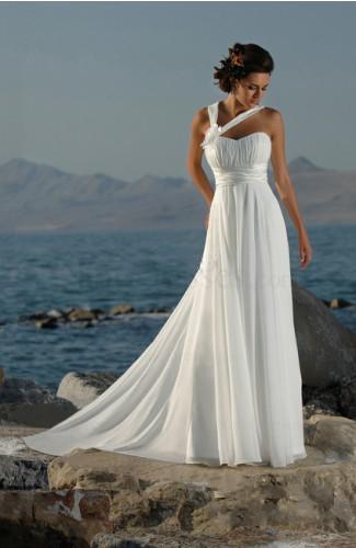 2014 white Ivory Sleeveless Beach Chiffon A line Court Train Lace Up Sexy Summer Bridal Wedding Dresses