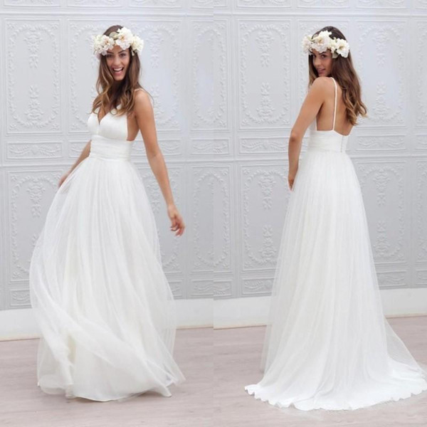 Beach Summer Boho Wedding Dresses 2019 New Backless Spaghetti Straps Floor Length Wedding Bridal Gowns Bohemian Formal Dresses For Wedding