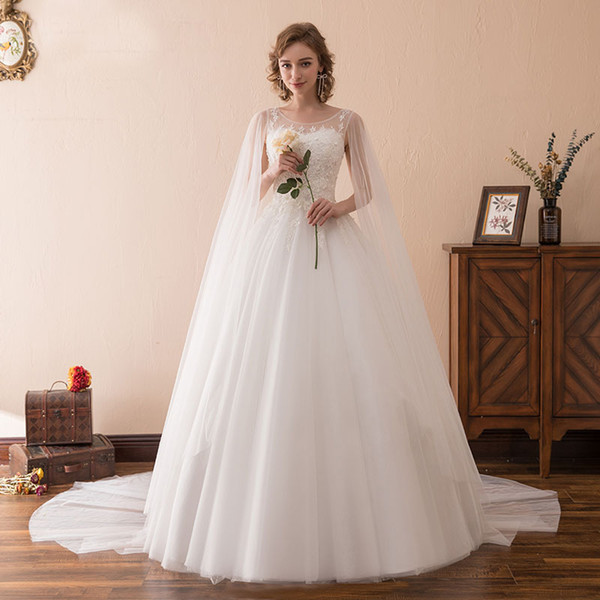 A-line Sexy Scoop Long Formal Wedding Dresses Soft Tulle Princess Wedding Gowns Lace Appliques Lace Up Vestido de Novia