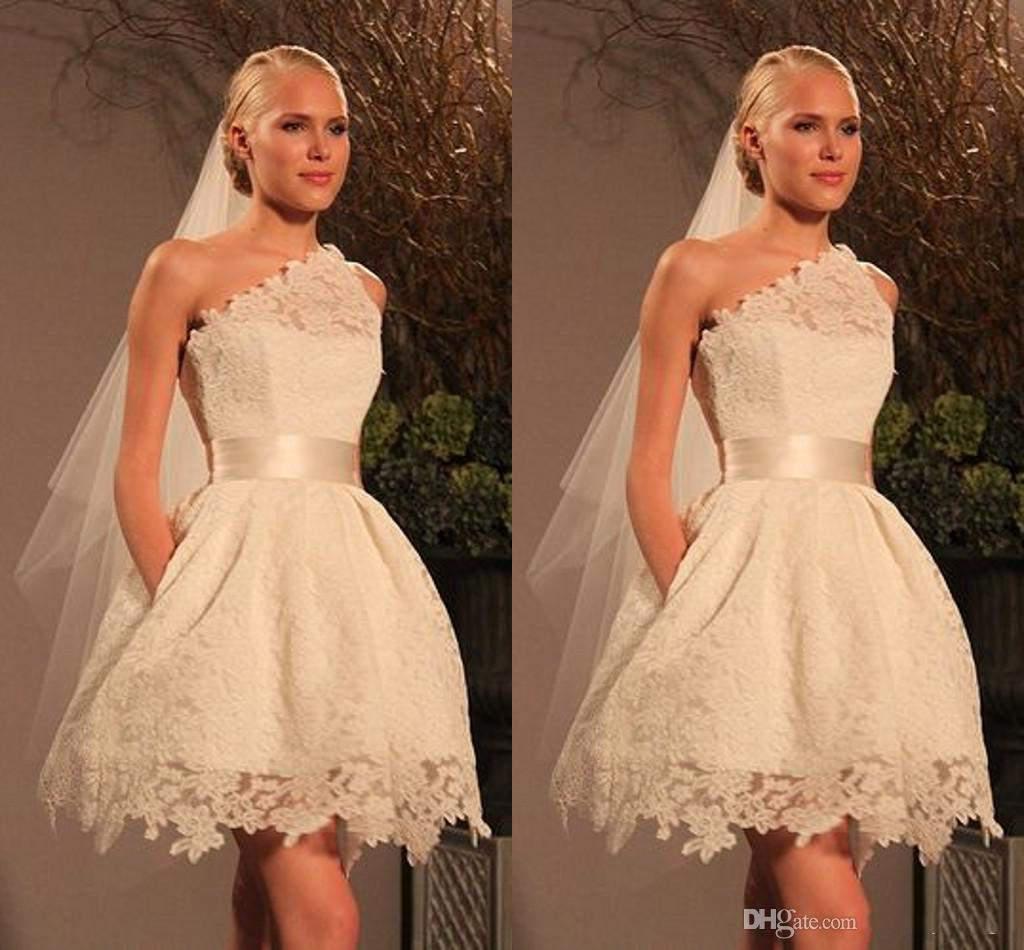 2014 cheap hot sale new design summer collection A-line knee length wedding dresses gift veil one shoulder backless zipper 